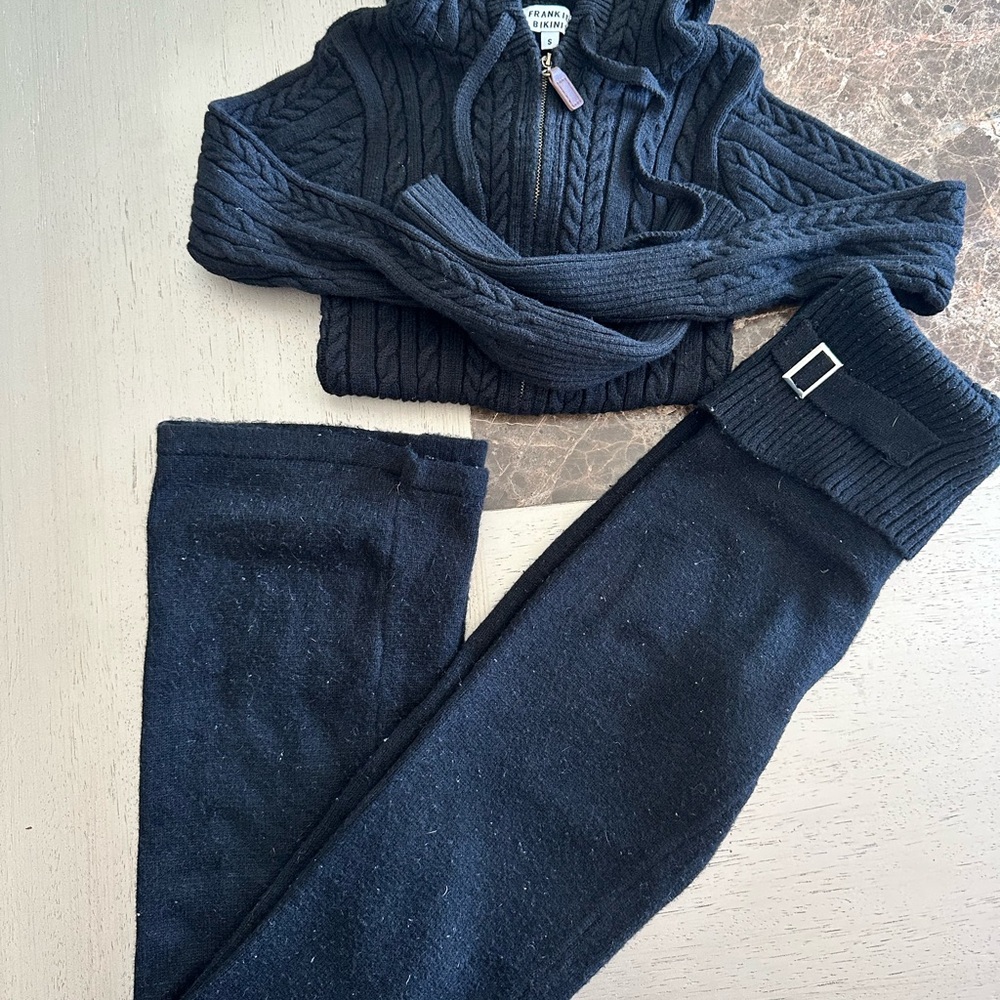 Frankies Bikinis Black Knit Sweater and Pants Set